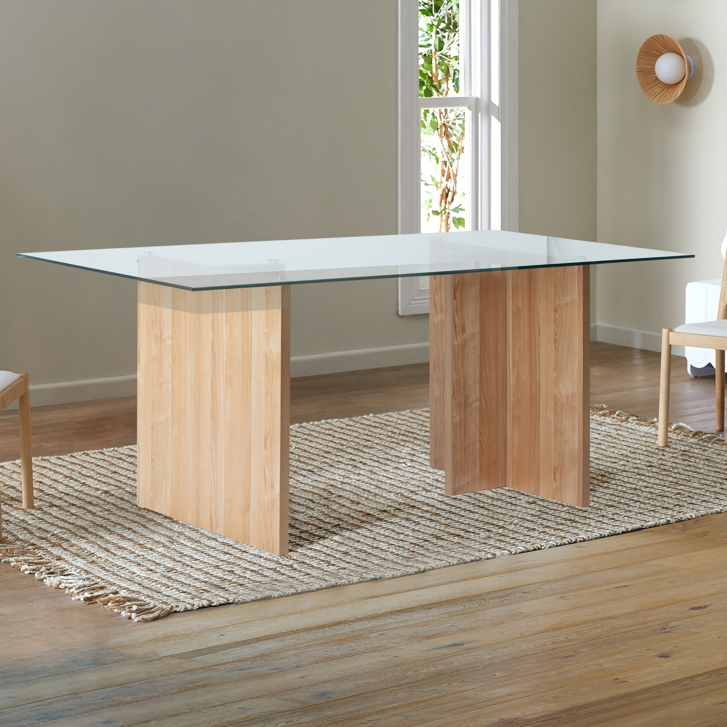 Nora Glass Dining Table and Hayden Upholstered Dining Chairs Set