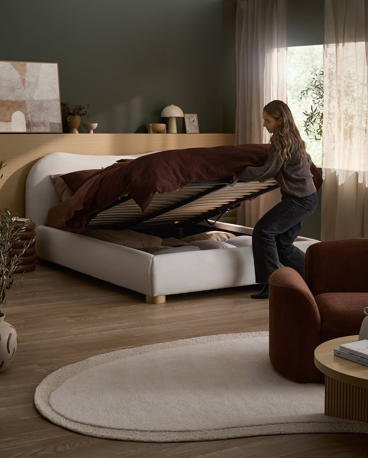 Paloma Boucle Gas Lift Storage Bed