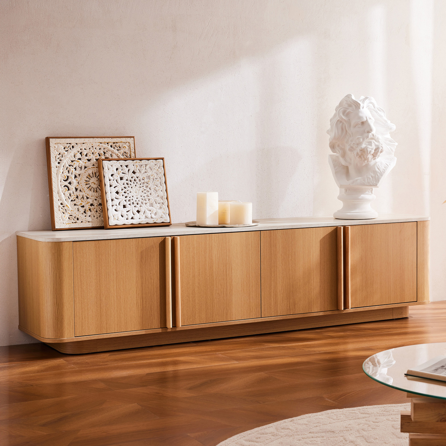 Talia 4 Door Travertine-Look TV Unit