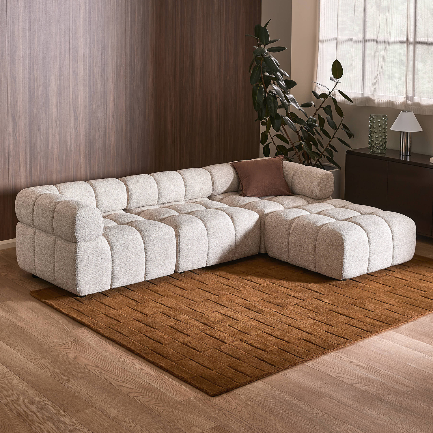 Levi 4 Seater Boucle Modular Sofa & Ottoman Set