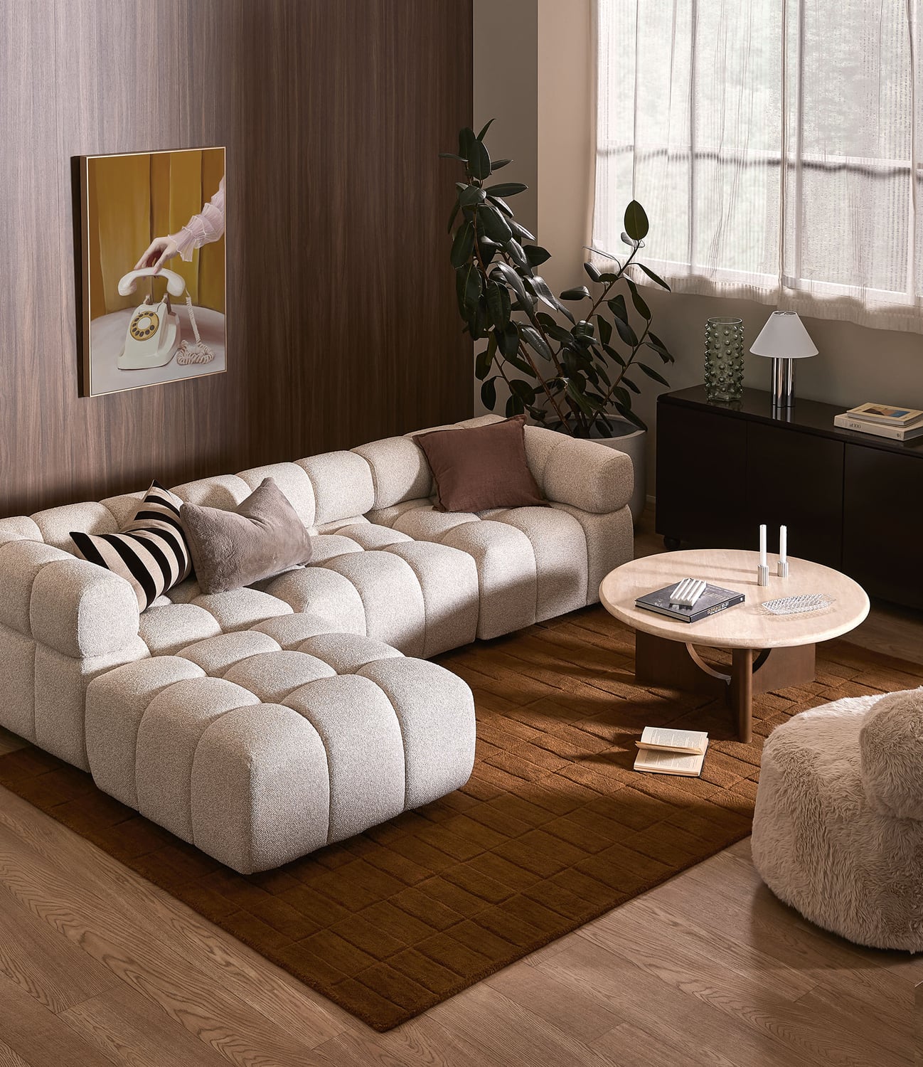 Levi 4 Seater Boucle Modular Sofa & Ottoman Set