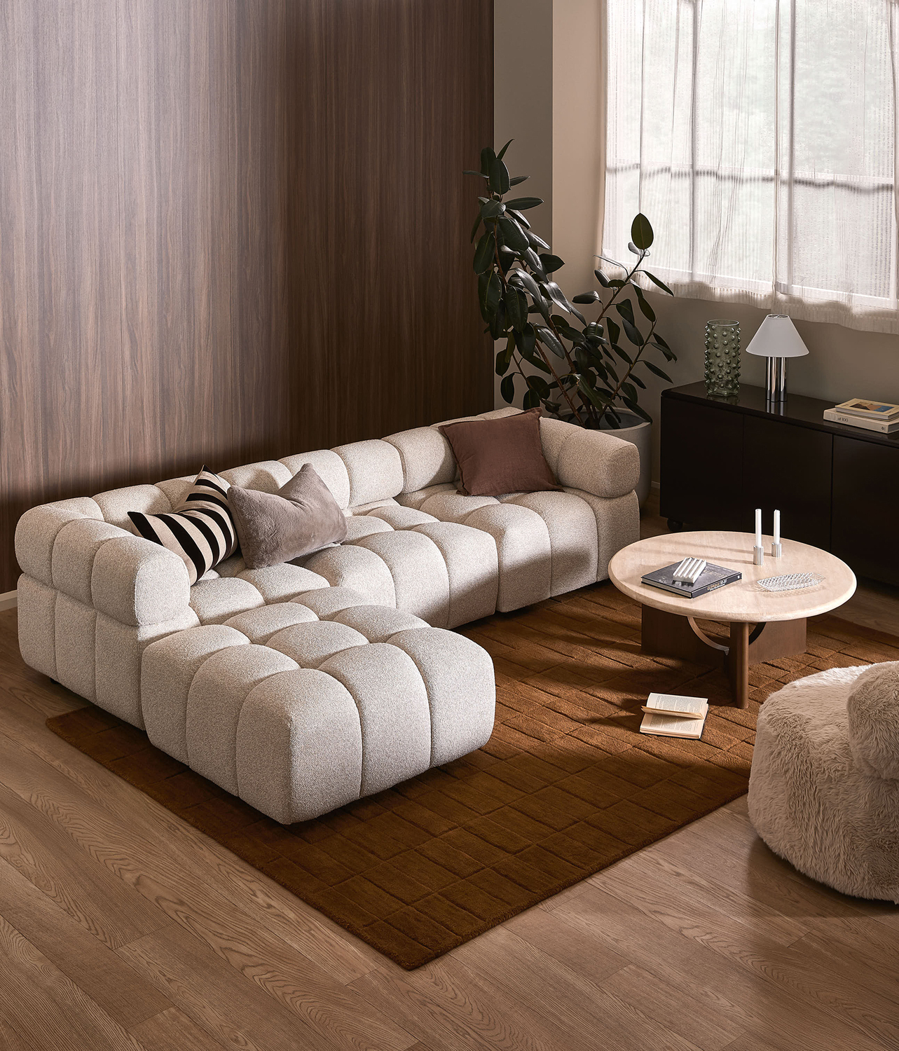 Levi 4 Seater Boucle Modular Sofa & Ottoman Set