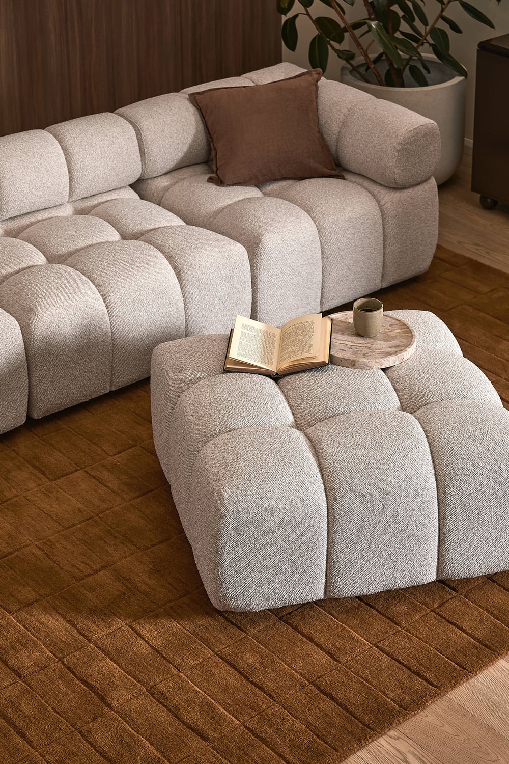 Levi 4 Seater Boucle Modular Sofa & Ottoman Set