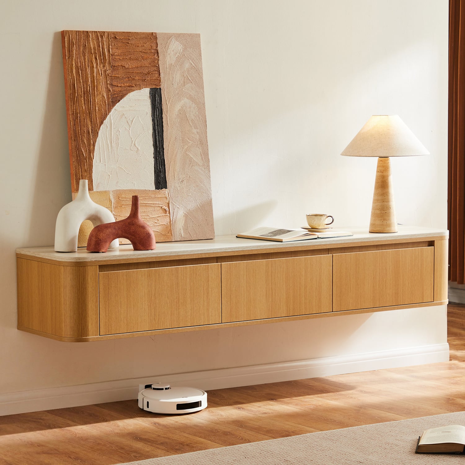 Talia Travertine-Look Wall-Mounted TV Unit