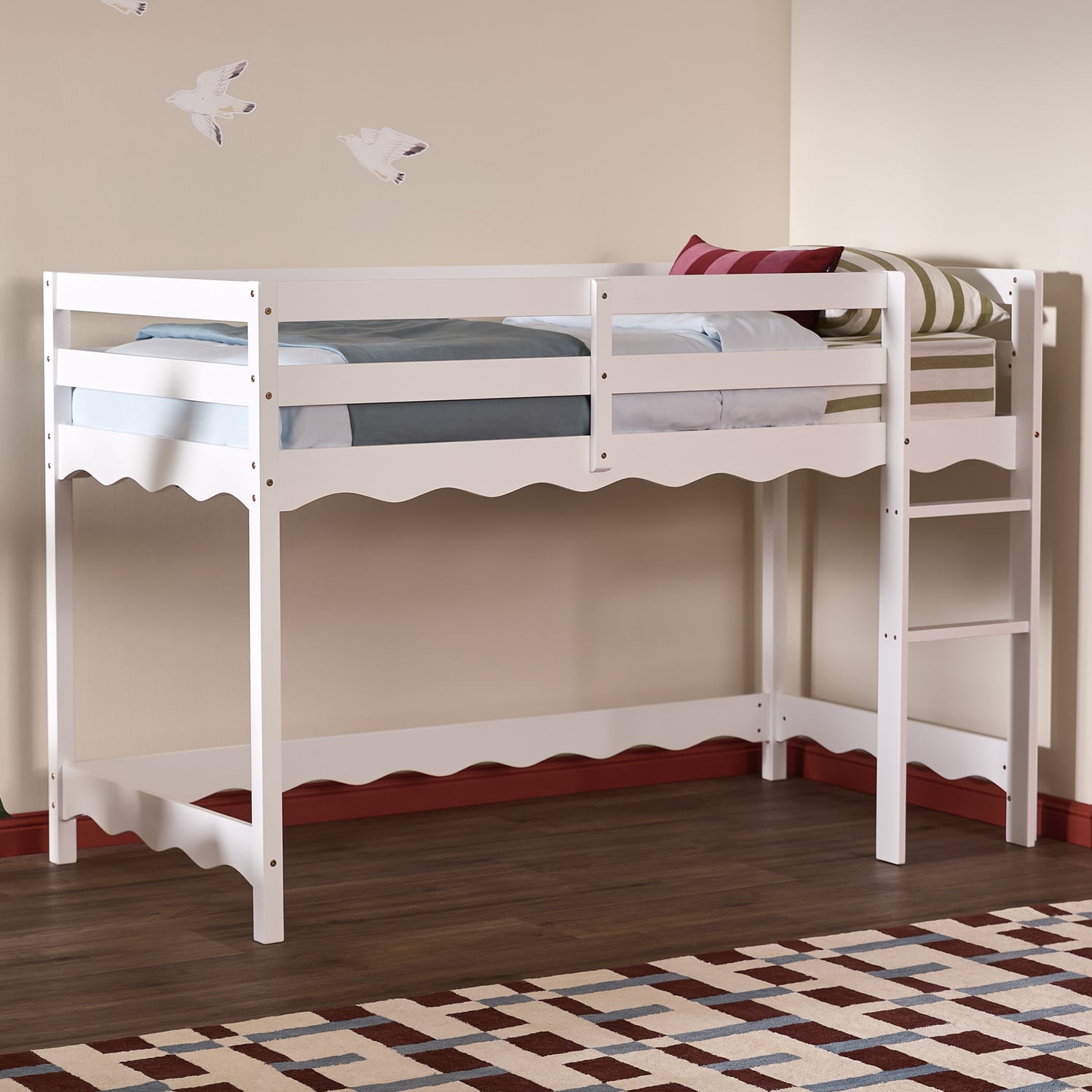 Wavy Pine Wood Single Loft Bed