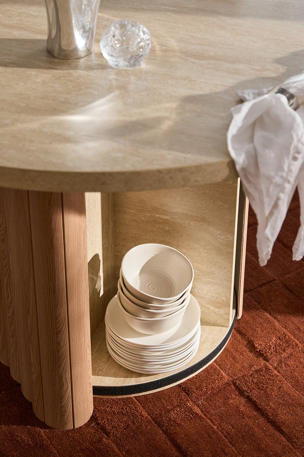 120cm Elodie Round Travertine-Look Dining Table