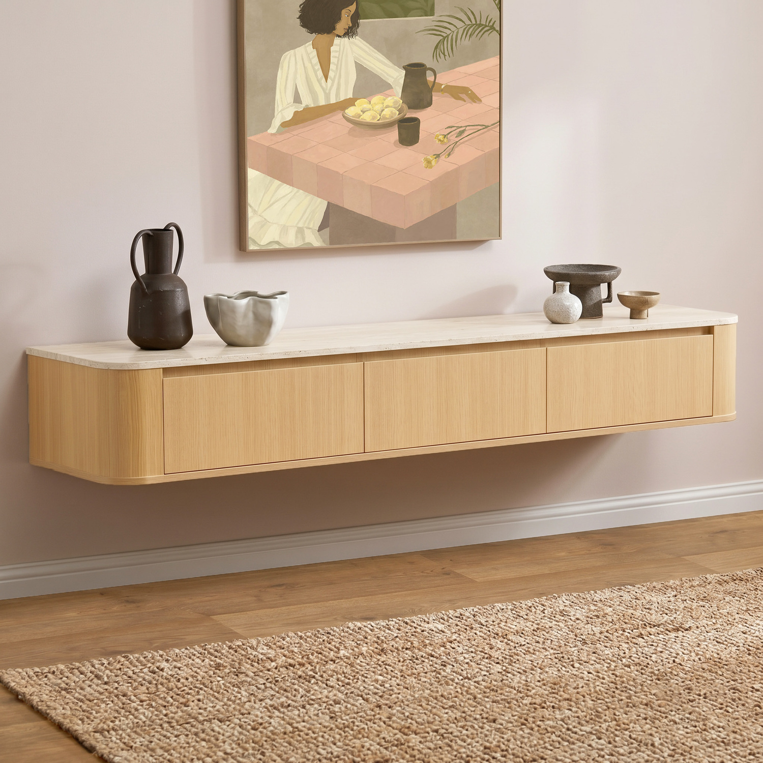 Talia Travertine-Look Wall-Mounted TV Unit