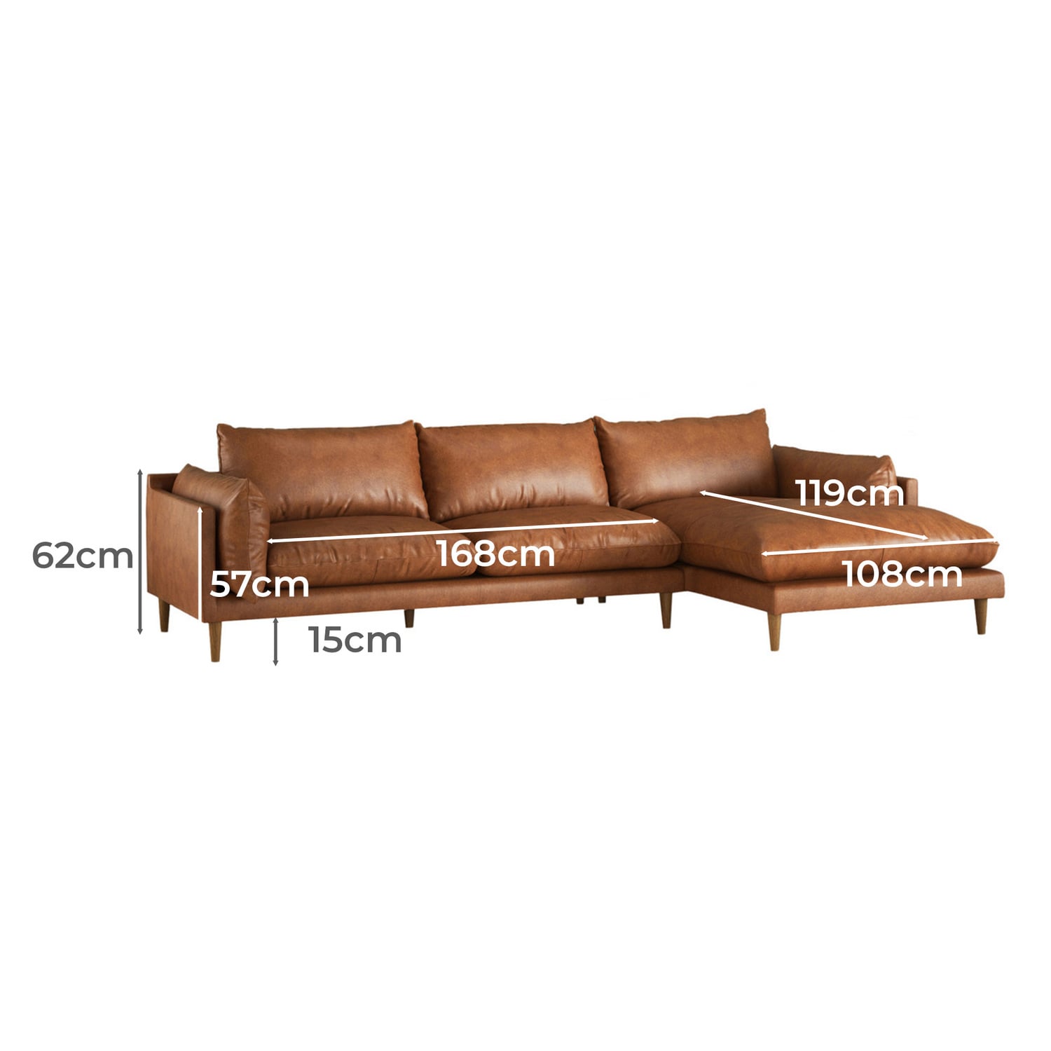 Terry 4 Seater Genuine Leather Sofa with Chaise