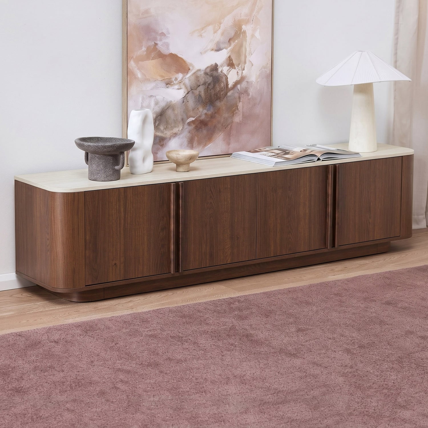 Talia 4 Door Travertine-Look TV Unit