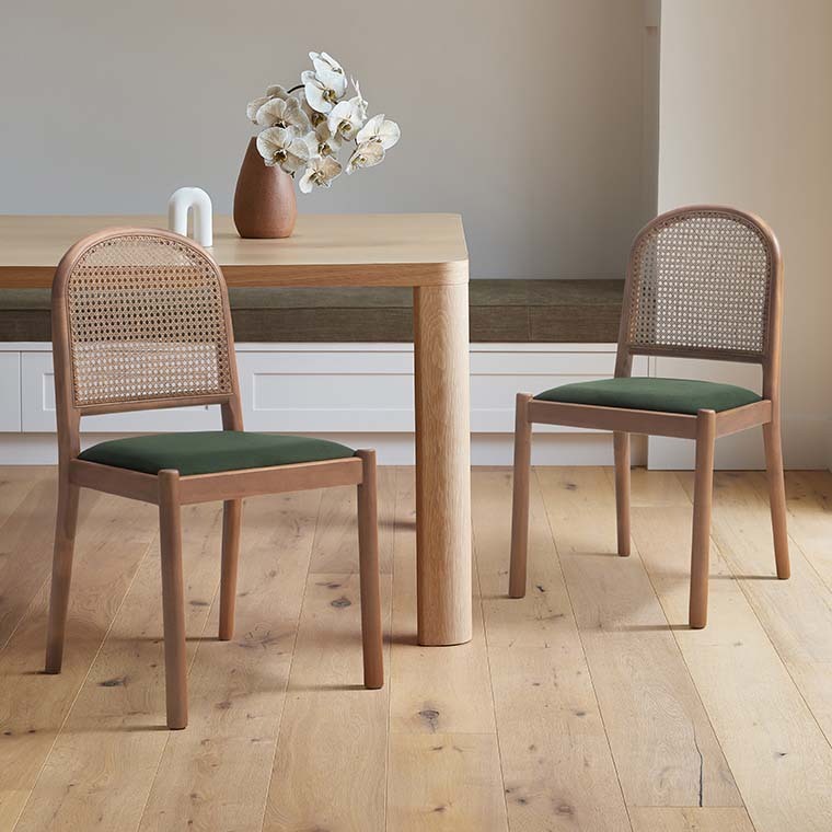 Louie Arched Rattan & Solid Beech Wood Dining Chairs