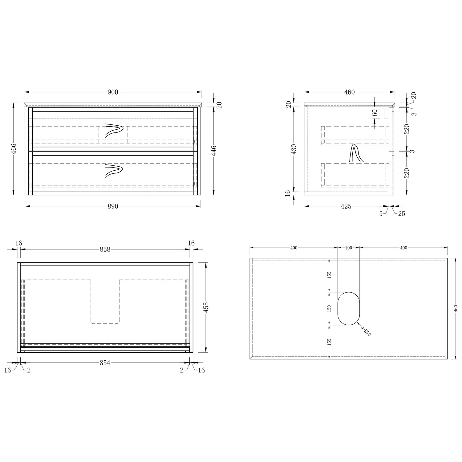 Viola 900mm Wall Hung Single Vanity
