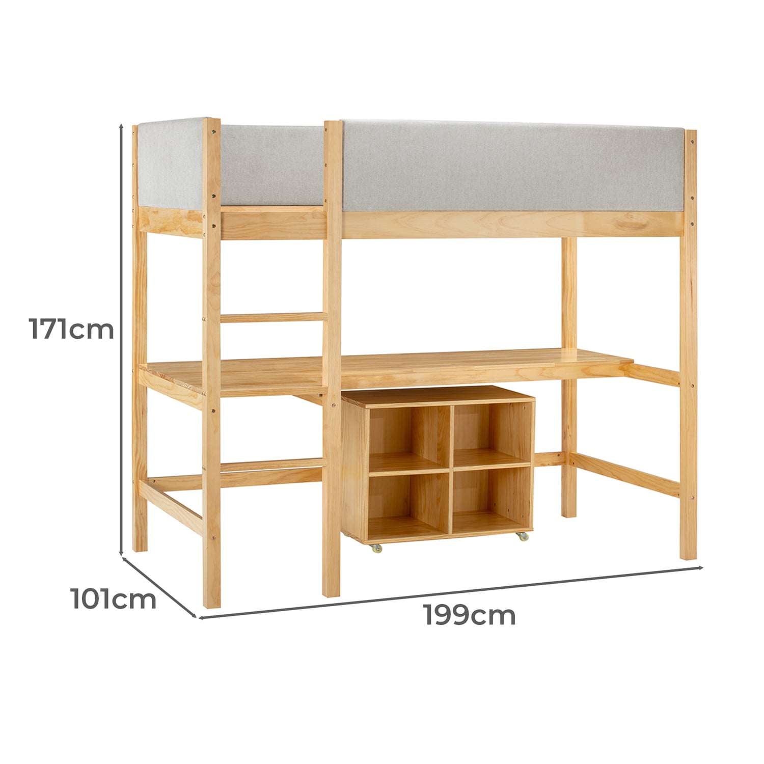 Elle Pine Wood Single Loft Bed with Desk