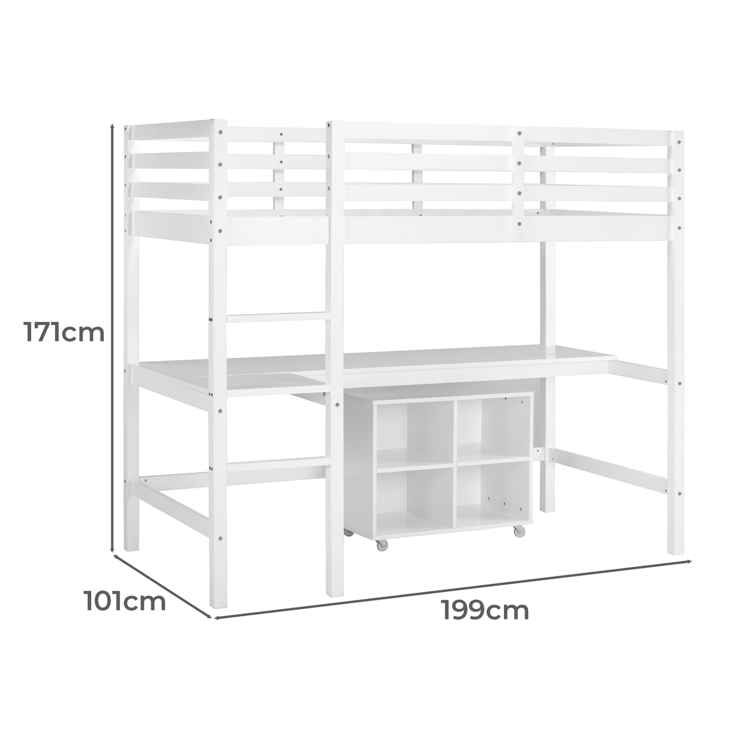 Hazel Pine Wood Single Loft Bed with Desk