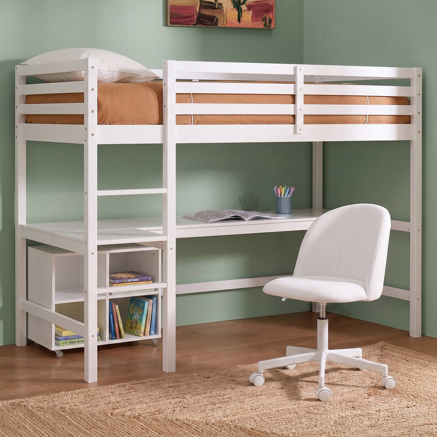Kids' Hazel Single Loft Bed with Desk & Emmie Desk Chair Set