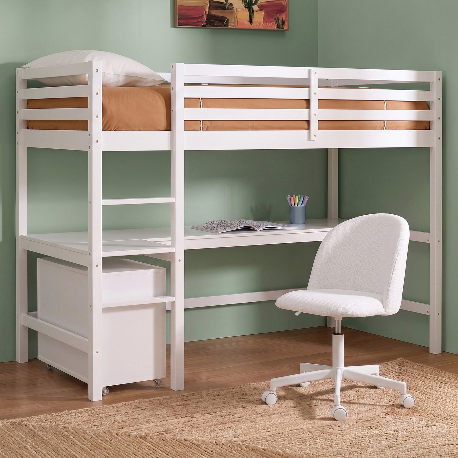 Kids' Hazel Single Loft Bed with Desk & Emmie Desk Chair Set