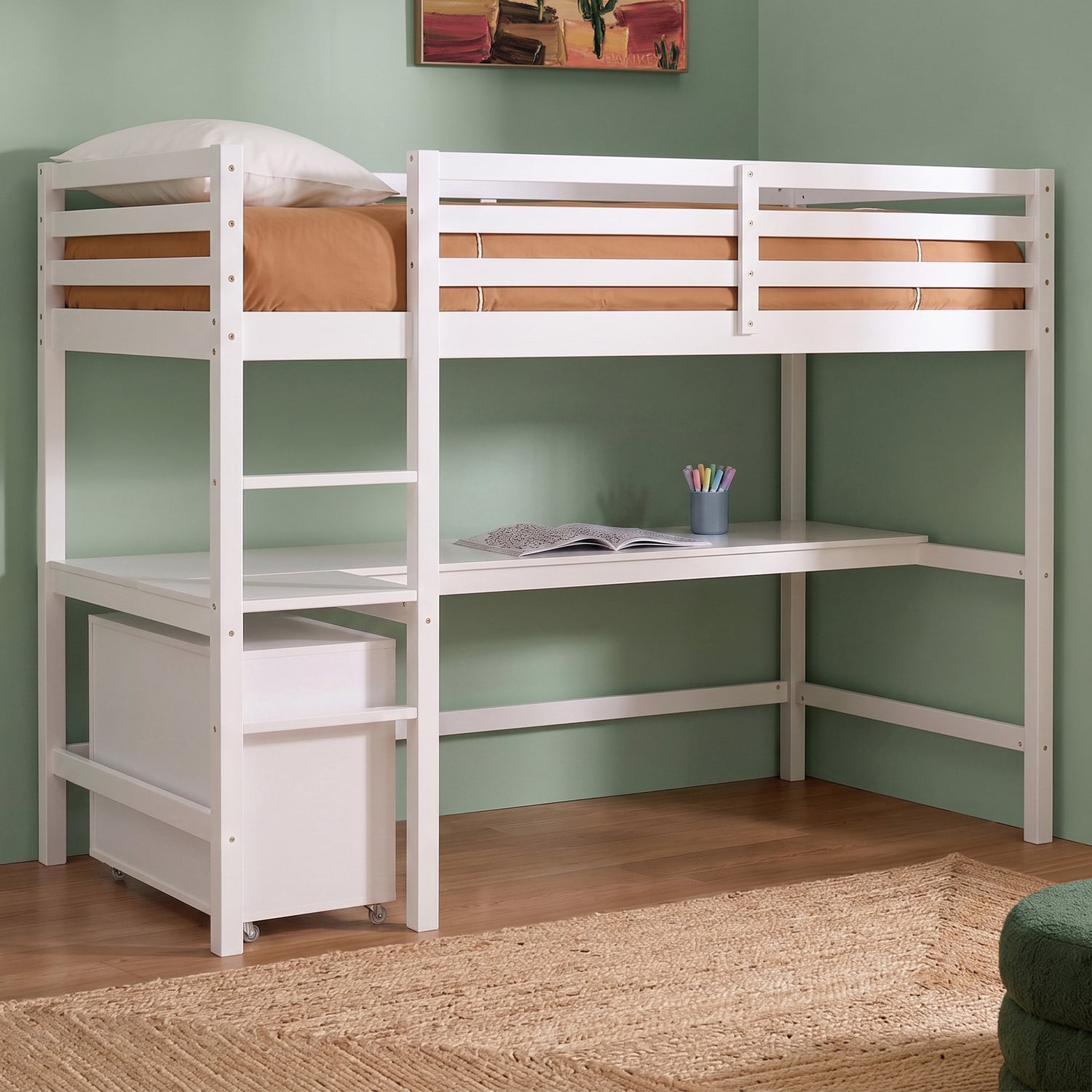 Kids' Hazel Single Loft Bed with Desk & Emmie Desk Chair Set