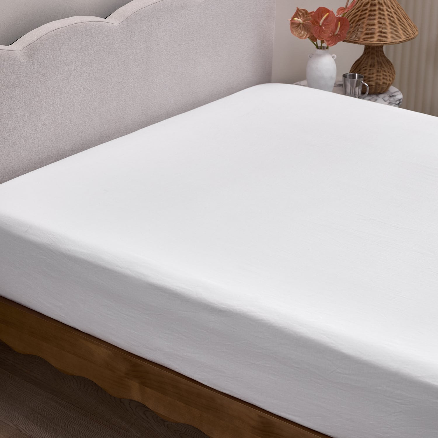 White Pure French Flax Linen Fitted Sheet