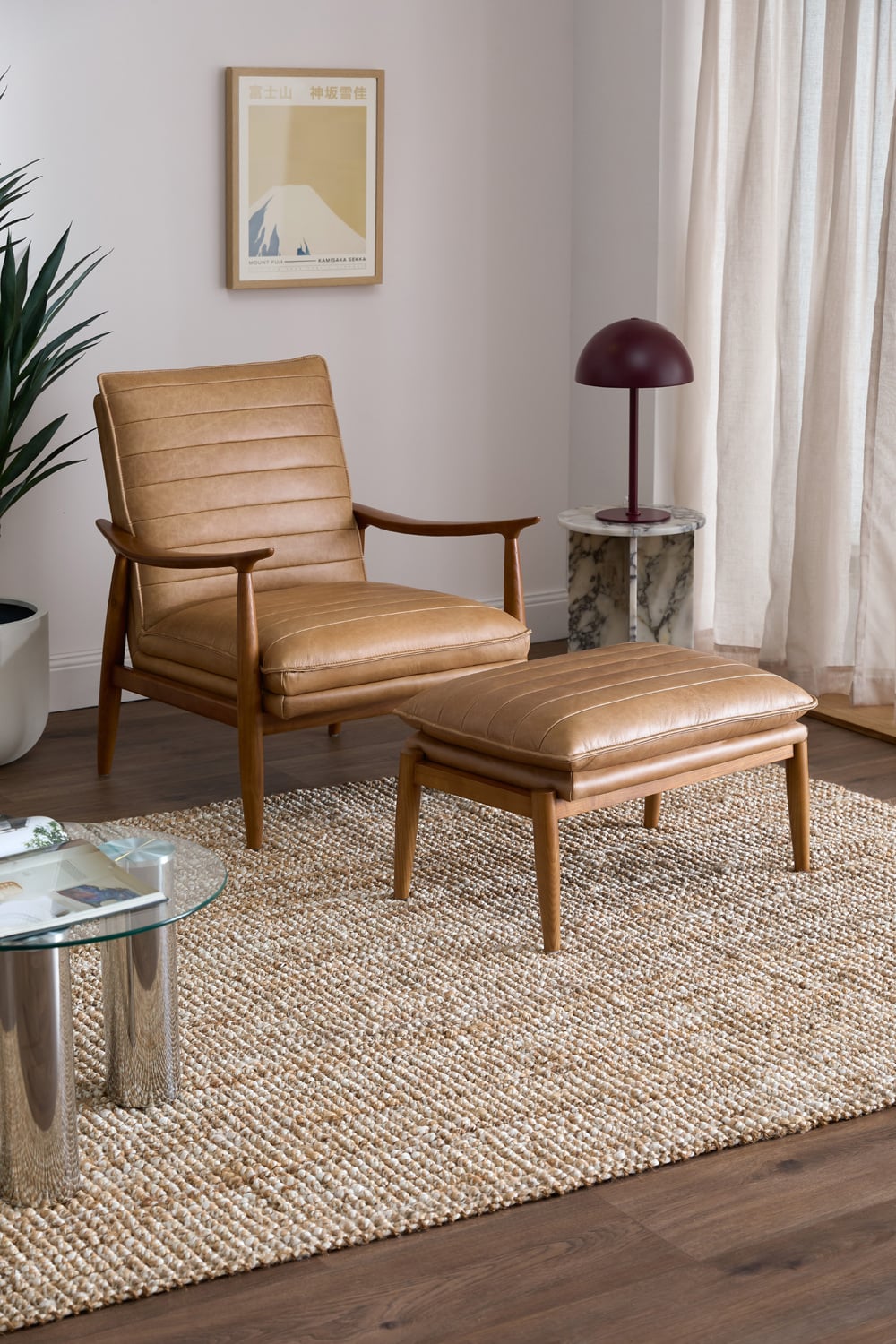 Aldric Genuine Leather Armchair & Ottoman Set