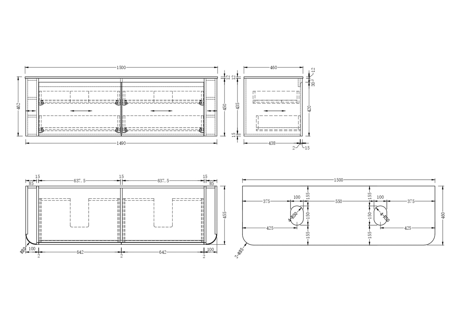 Boyd 1500mm Wall Hung Single Vanity