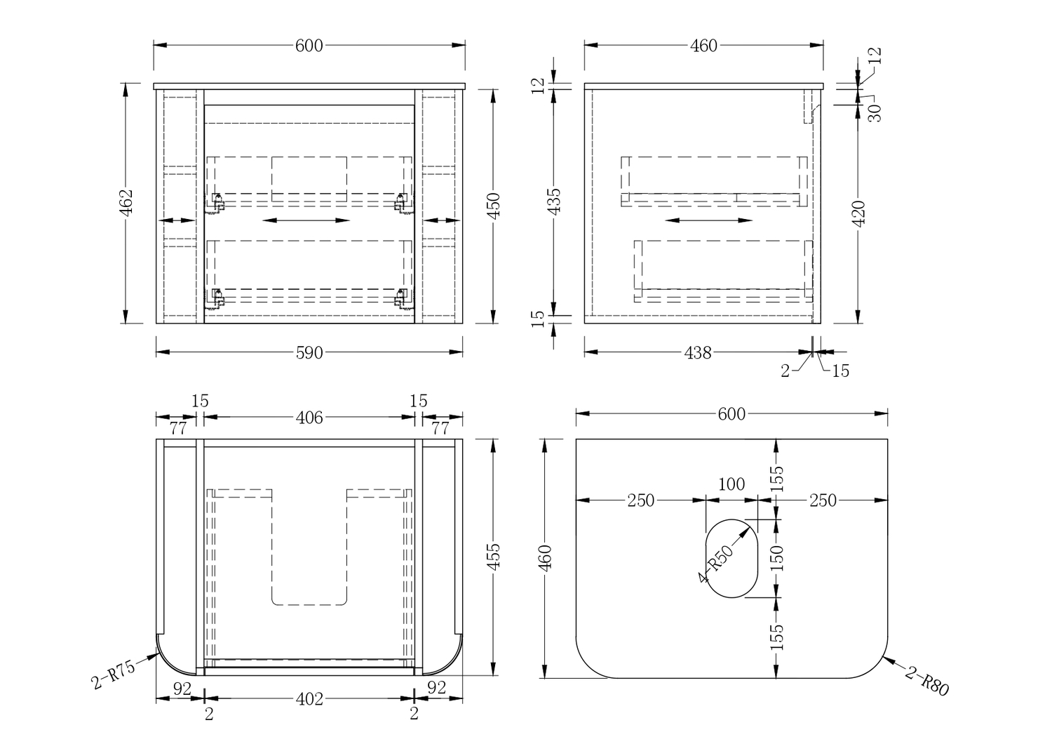 Boyd 600mm Wall Hung Single Vanity