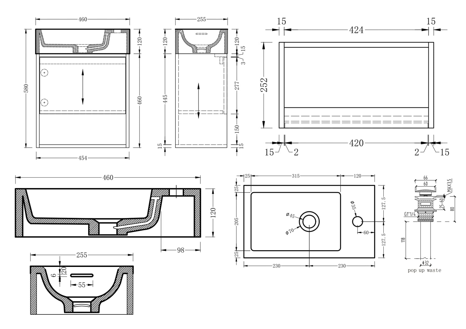 Mabel 460mm Wall Hung Single Vanity