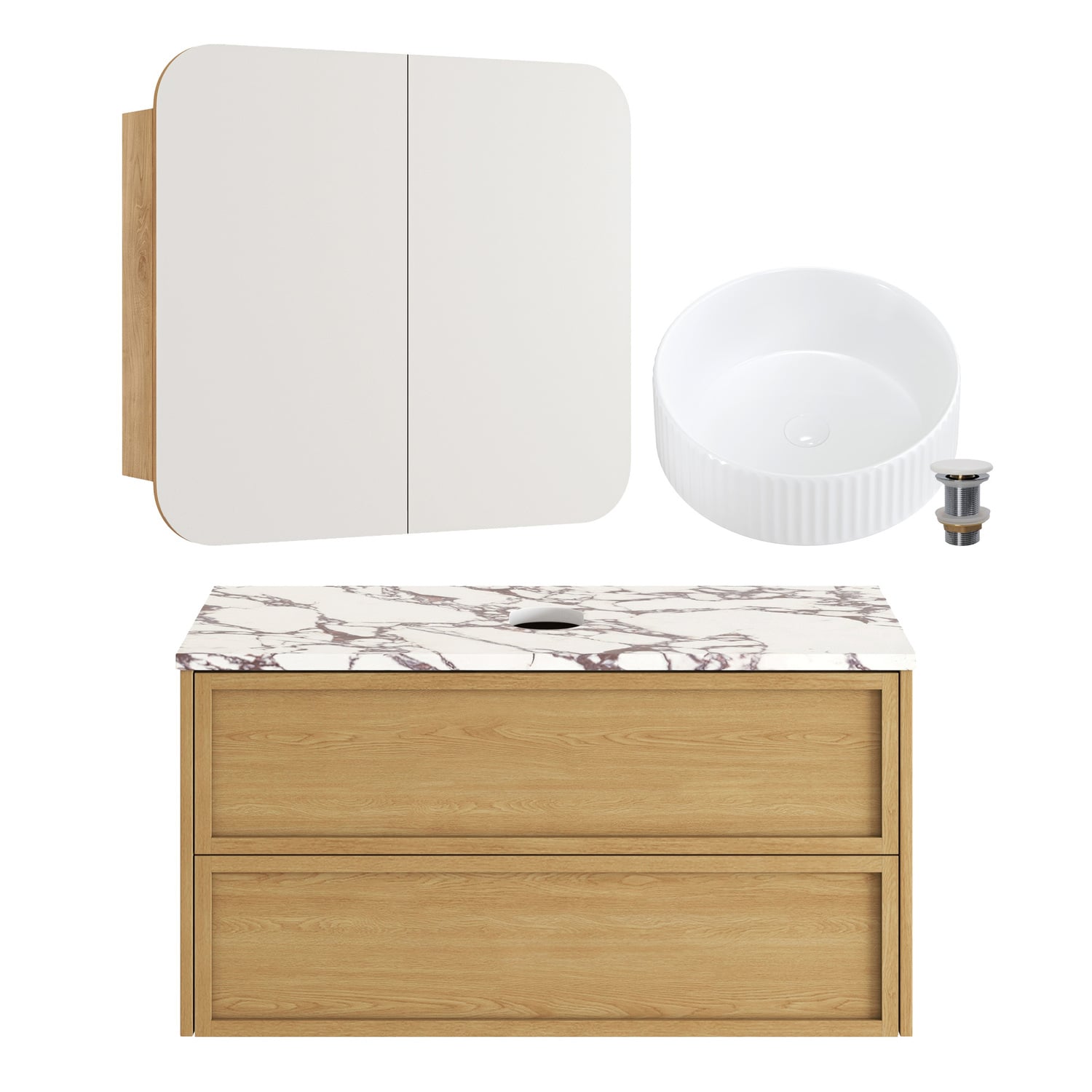 Viola-Look 900mm Wall Hung Vanity Package with Rectangular Shaving Cabinet