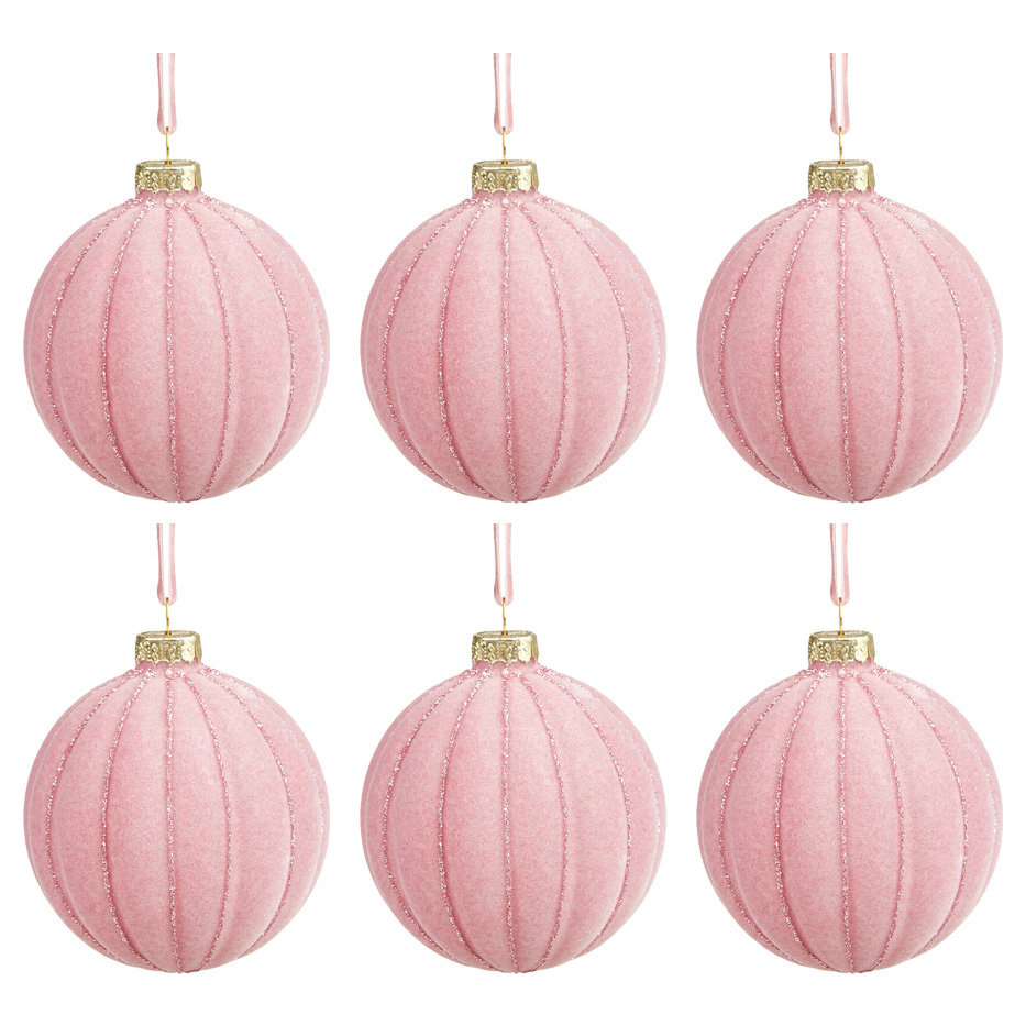 Set of 6 Velvet Flocked Glass Baubles