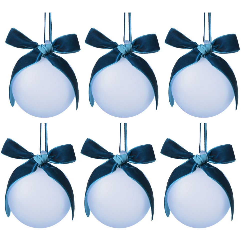 Set of 6 Velvet Bow Glass Baubles