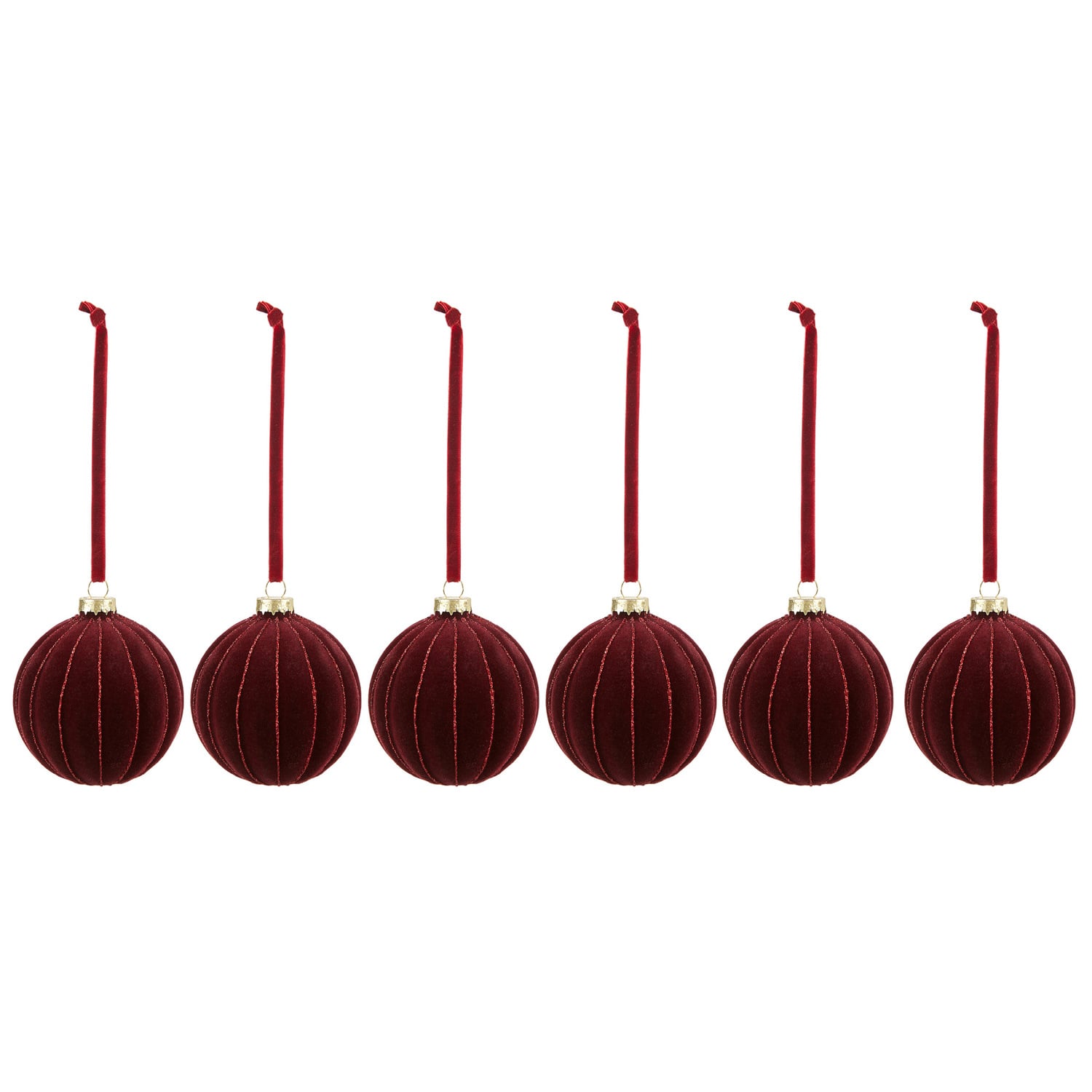 Set of 6 Velvet Flocked Glass Baubles