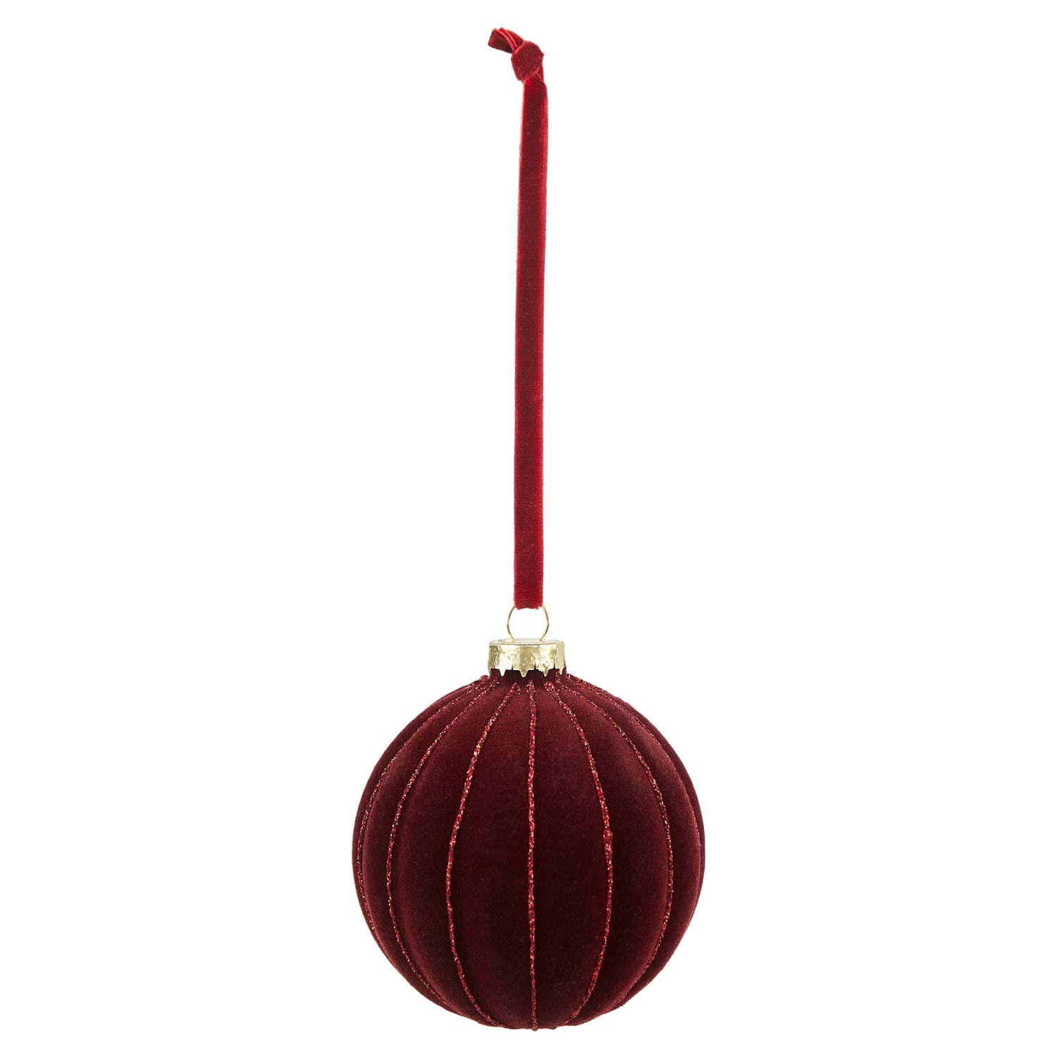 Set of 6 Velvet Flocked Glass Baubles