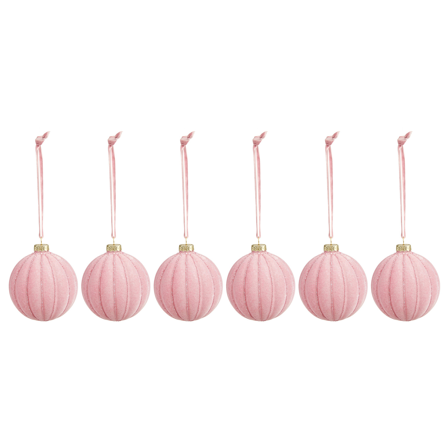 Set of 6 Velvet Flocked Glass Baubles