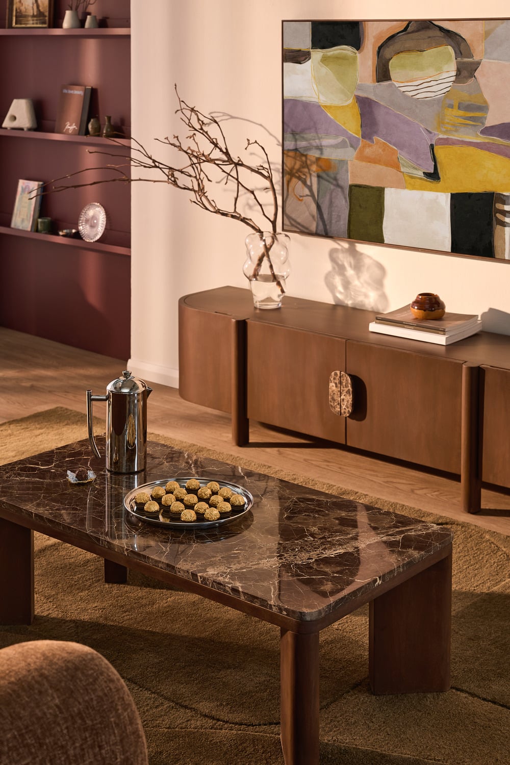Misha Rectangle Mango Wood & Marble Coffee Table