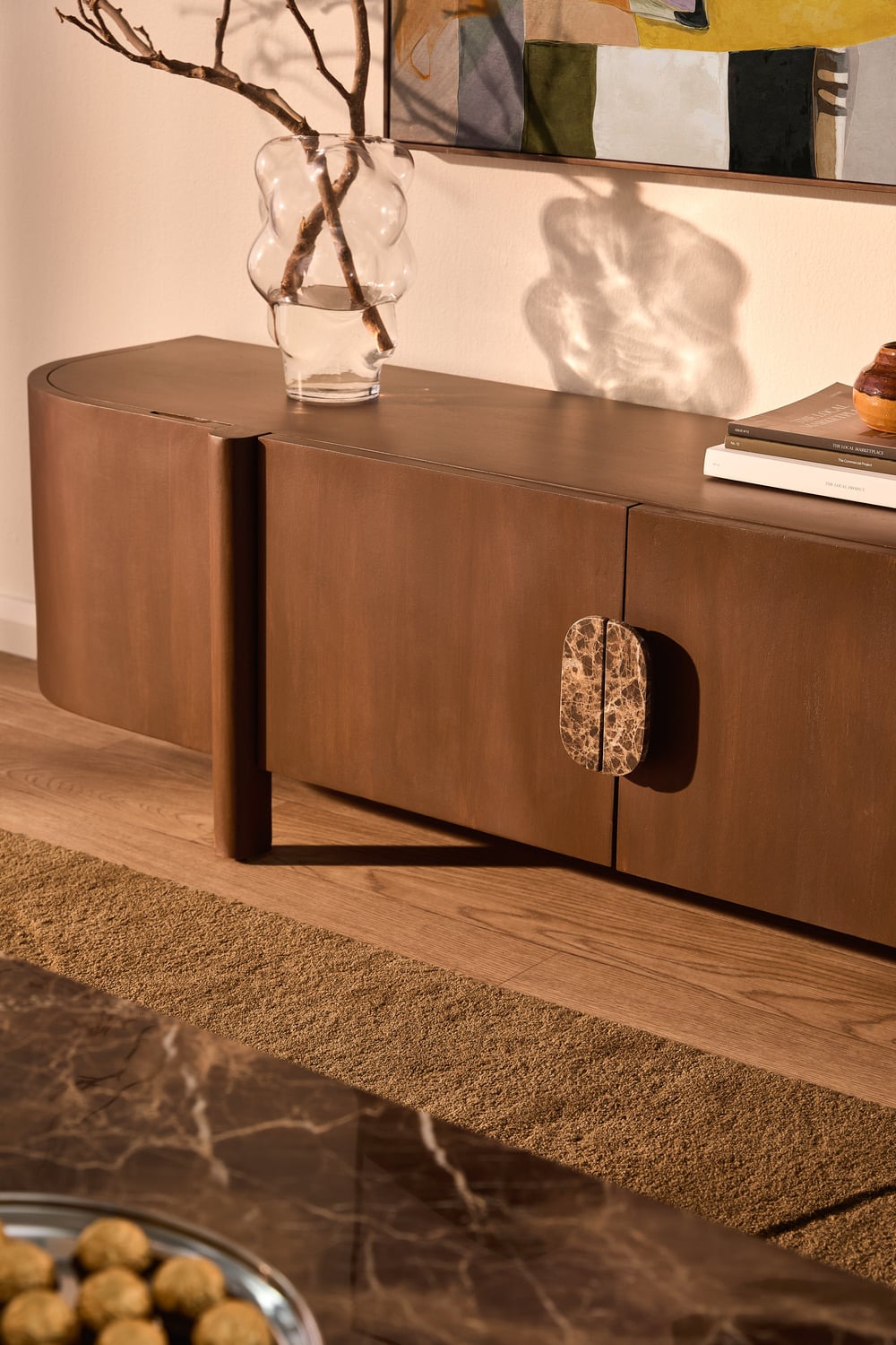 180cm Laila Mango Wood & Marble TV Unit