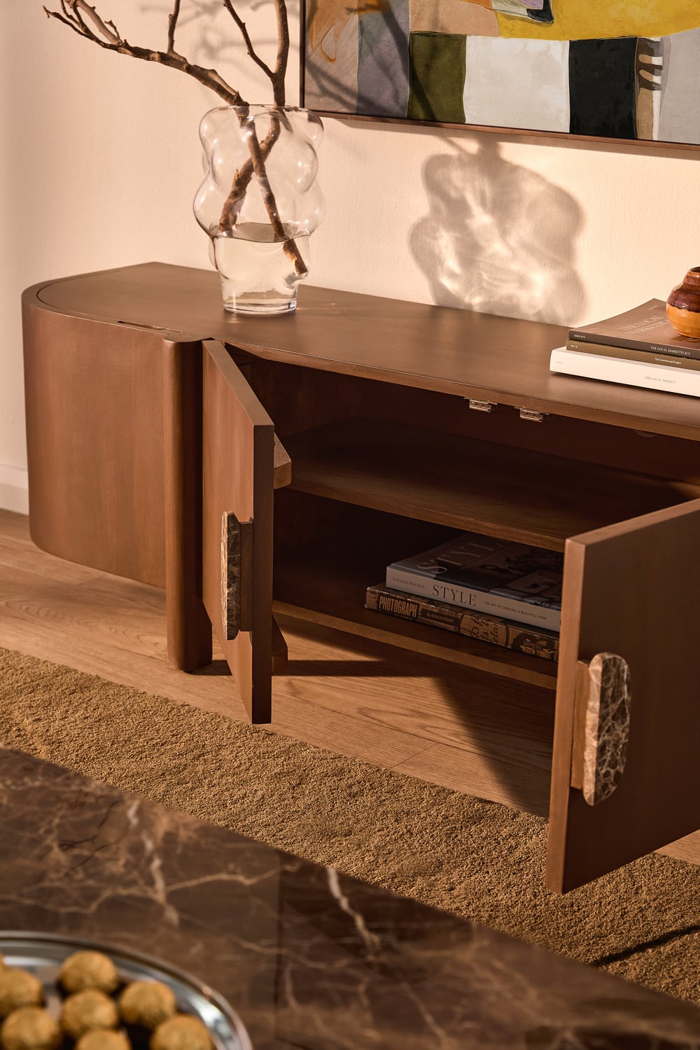 180cm Laila Mango Wood & Marble TV Unit