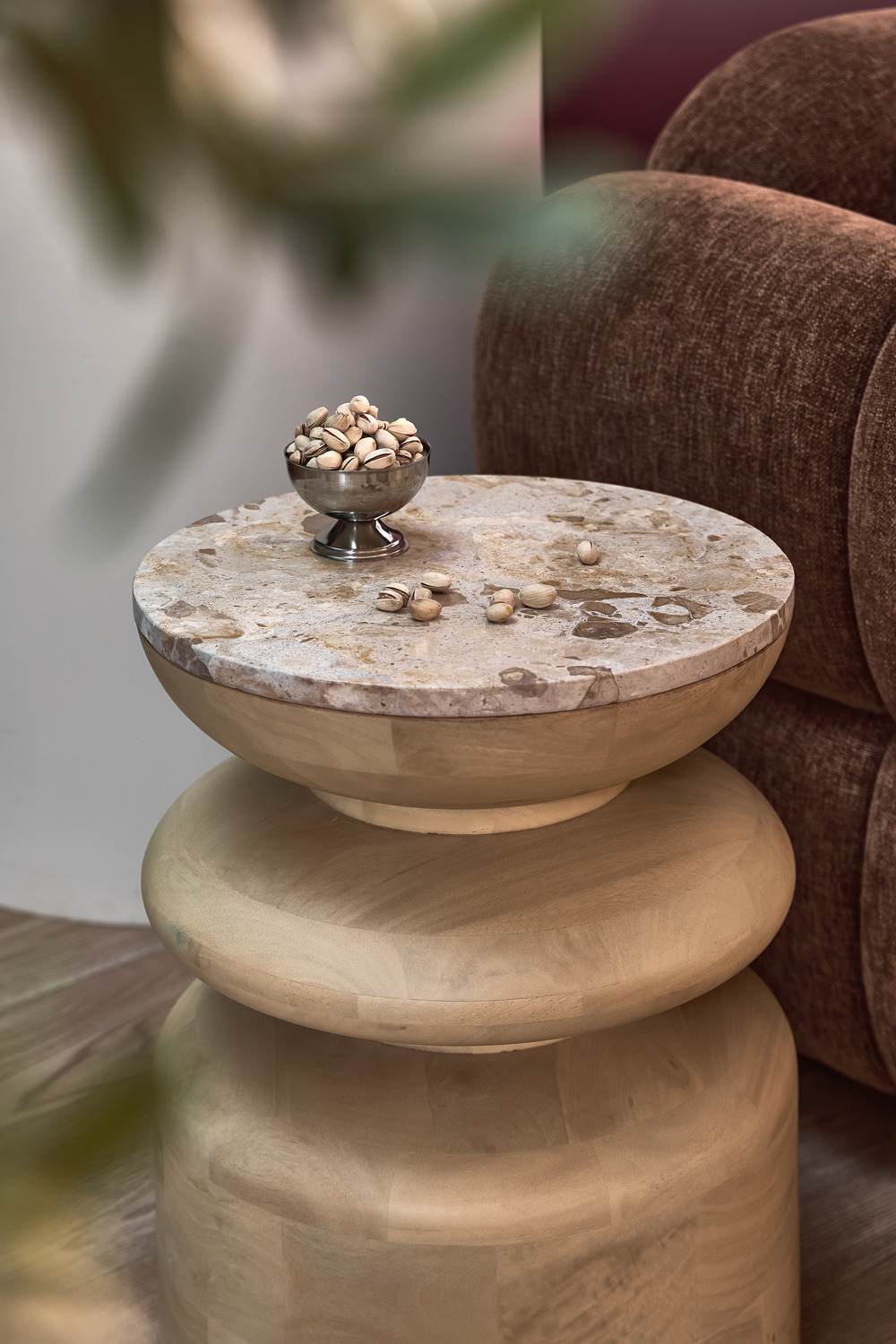 Eliza Tendu Marble & Mango Wood Side Table