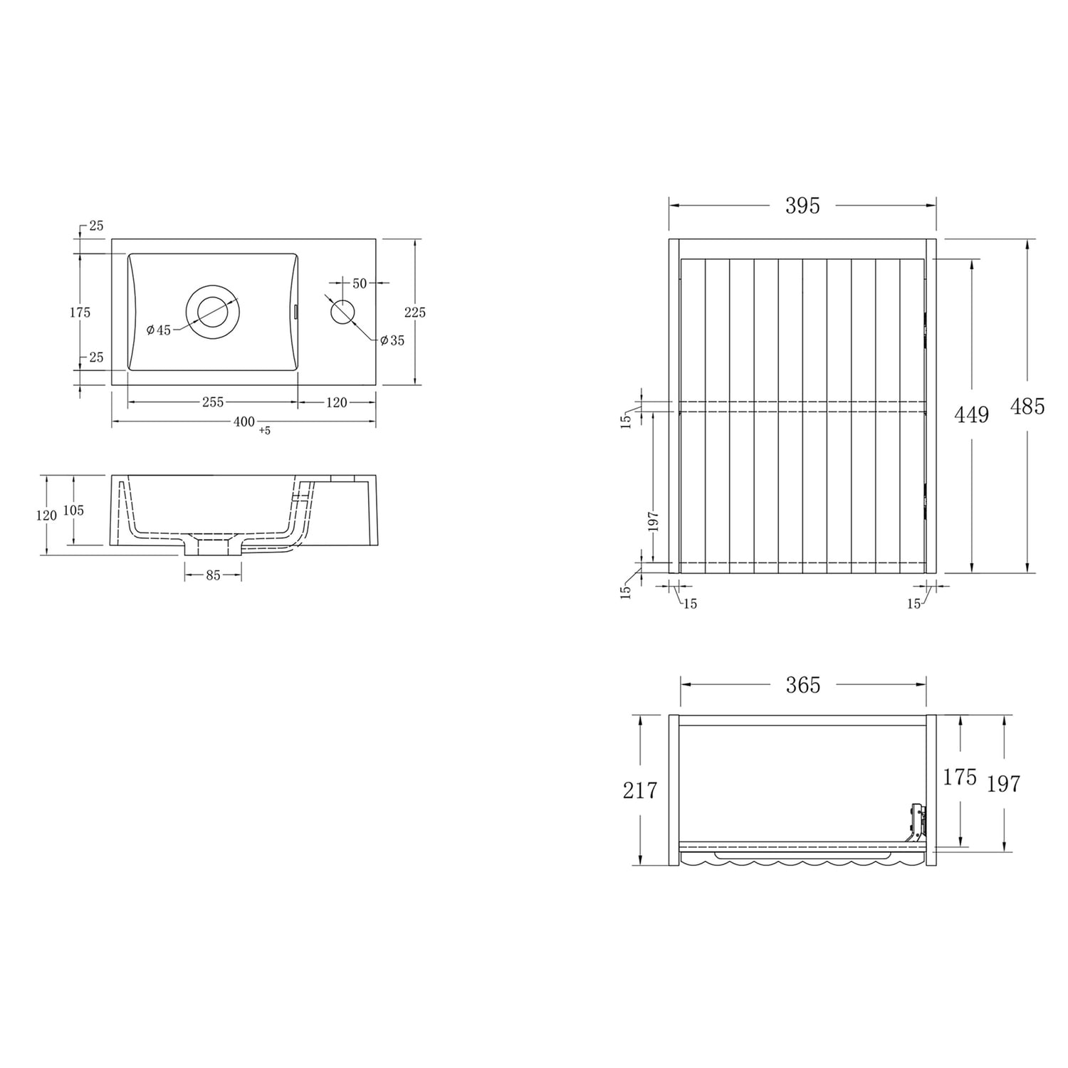 Rhea 400mm Fluted Wall Hung Vanity