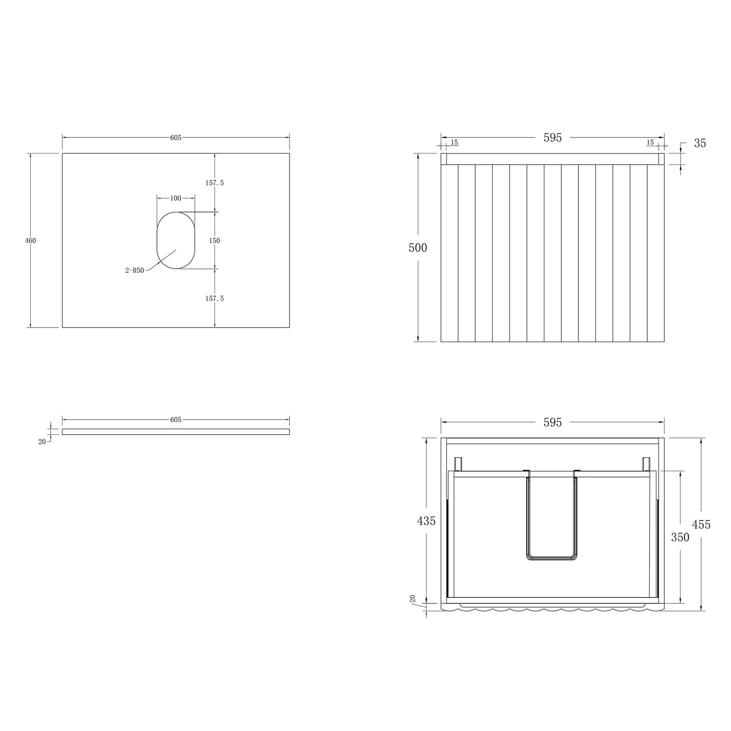 Rhea 600mm Fluted Wall Hung Vanity