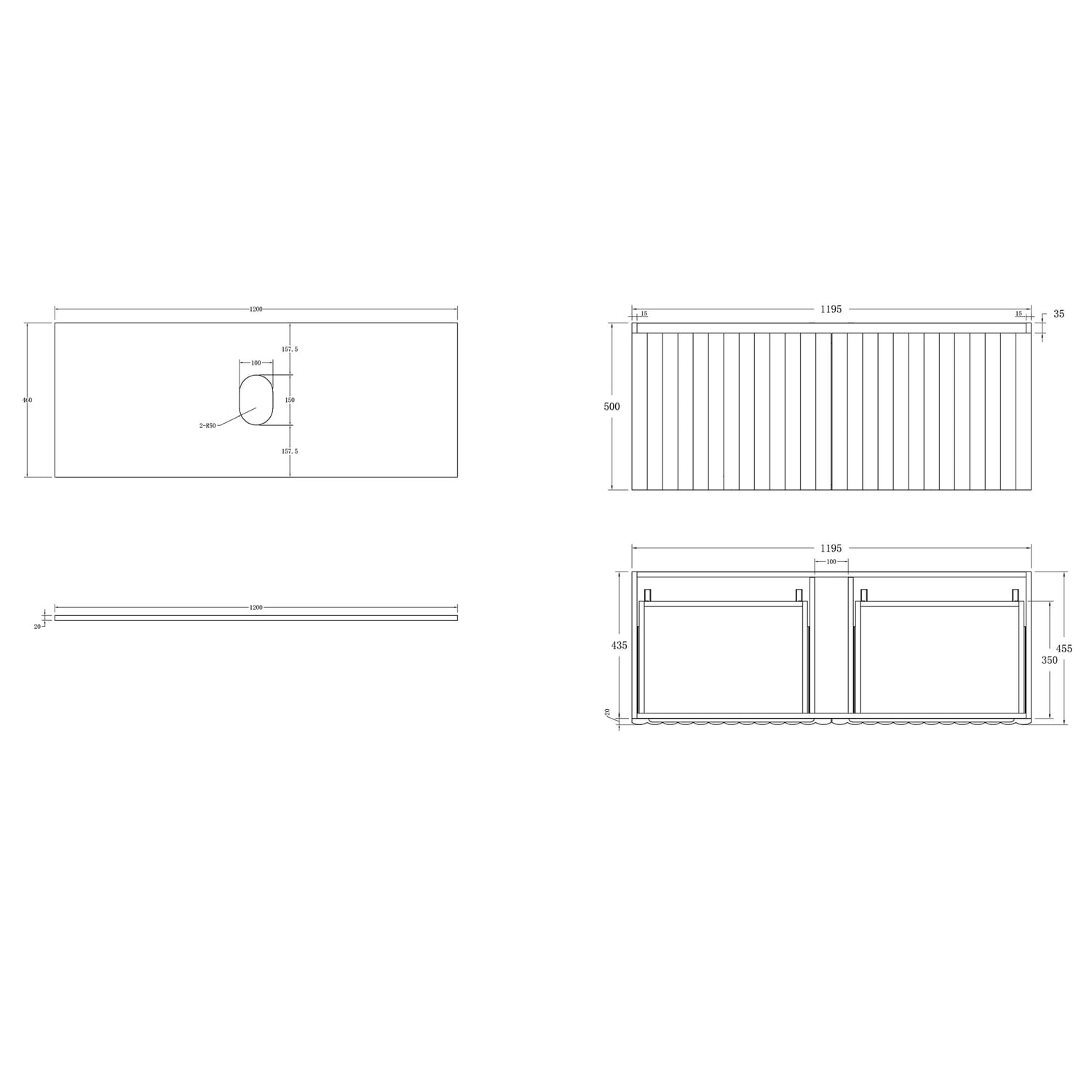 Rhea 1200mm Fluted Wall Hung Vanity