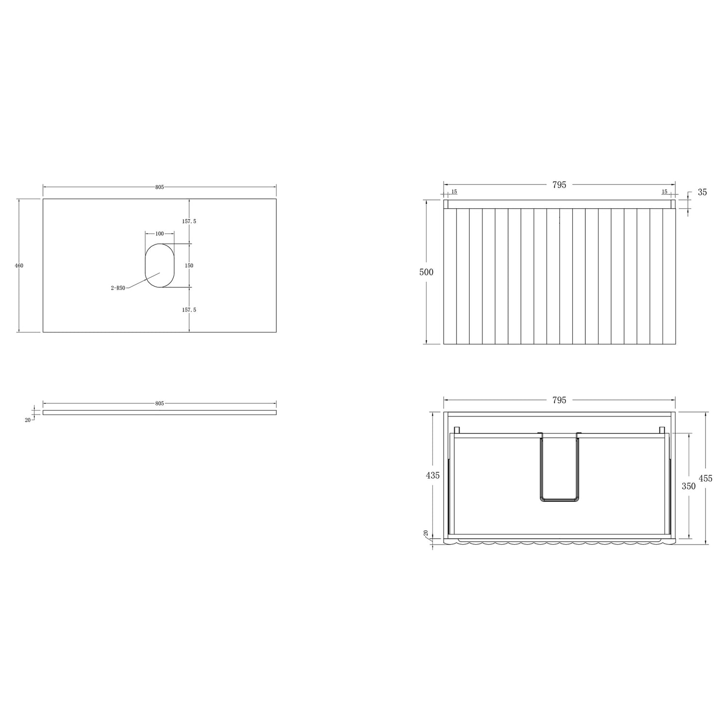 Rhea 800mm Fluted Wall Hung Vanity