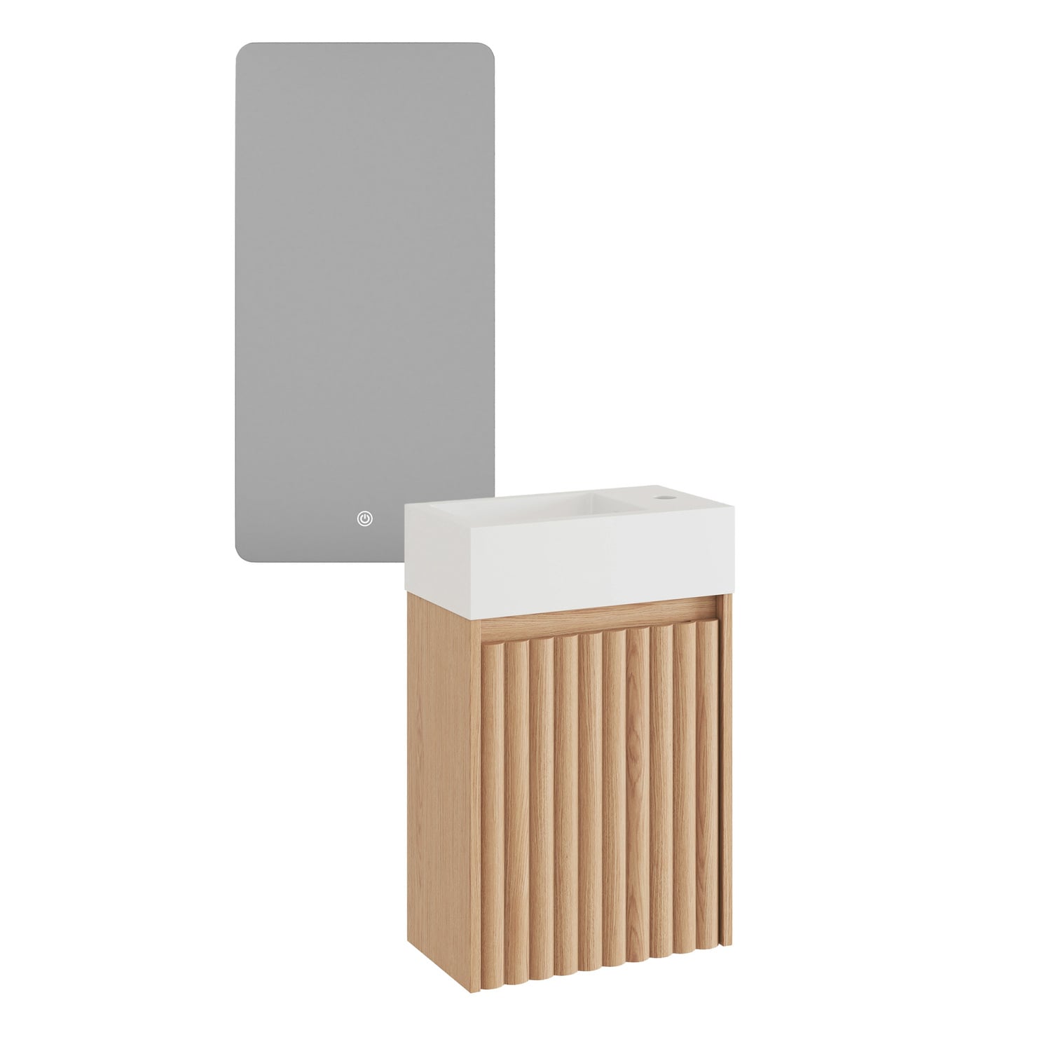 Rhea 400mm Fluted Wall Hung Vanity & LED Mirror Package