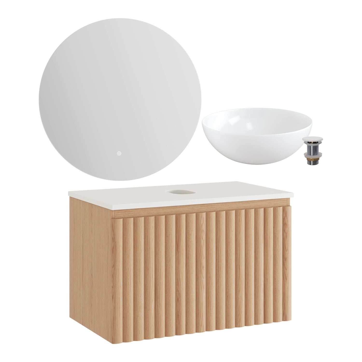Rhea 800mm Fluted Wall Hung Vanity & LED Mirror Package