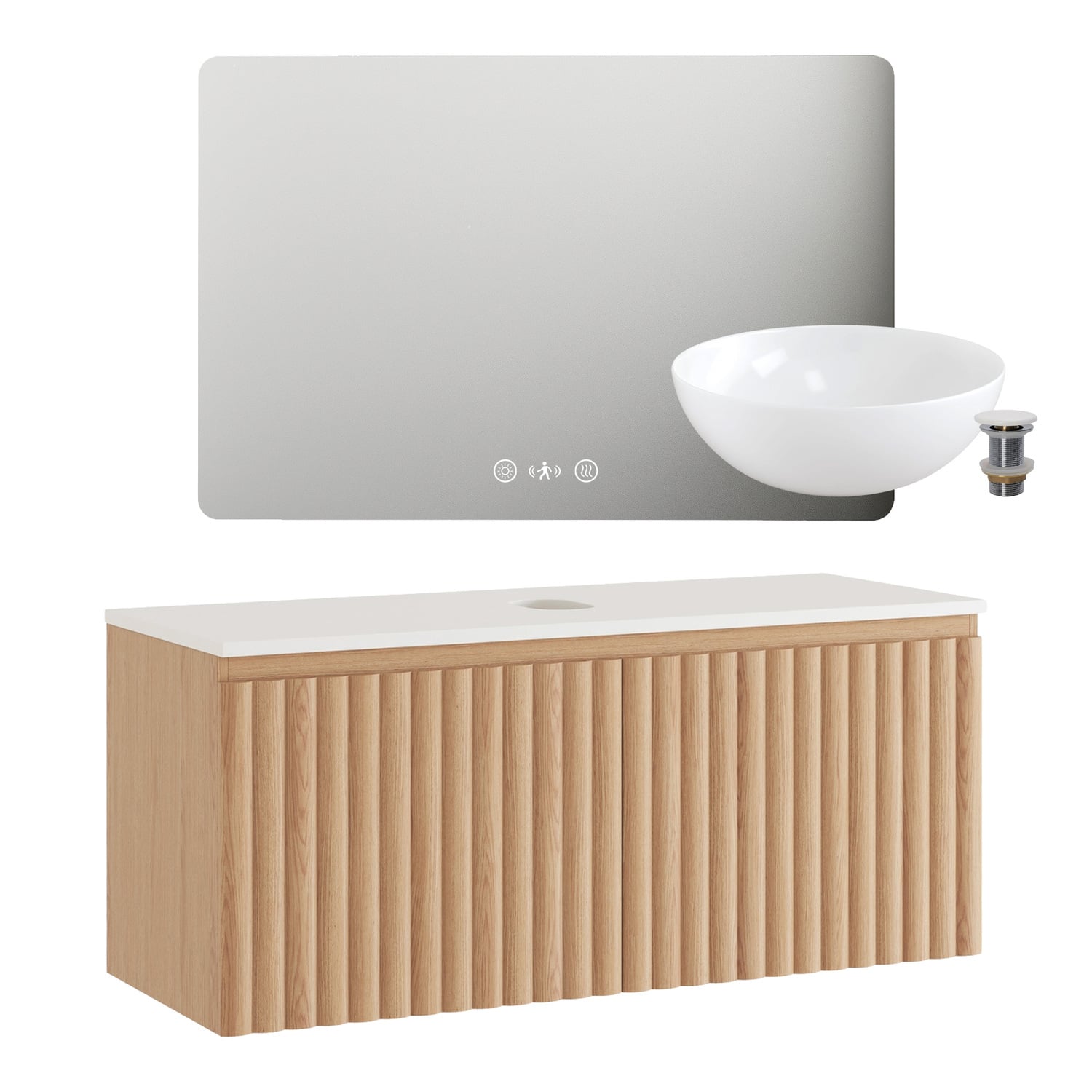 Rhea 1200mm Fluted Wall Hung Vanity & LED Mirror Package