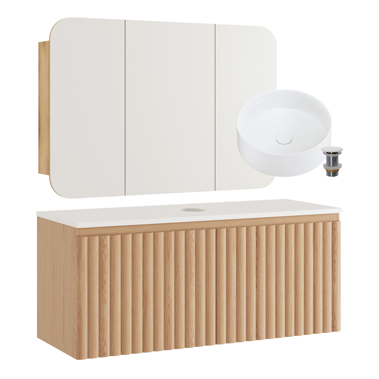 Rhea 1200mm Fluted Wall Hung Vanity & Shaving Cabinet Package
