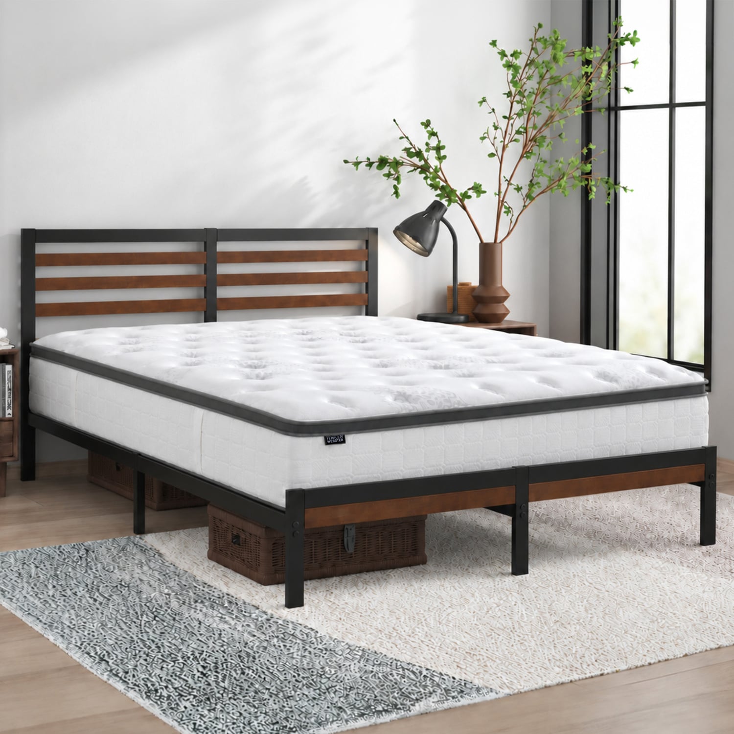 White Kinsley Bed Frame & Medium Luxury Pocket Spring Mattress