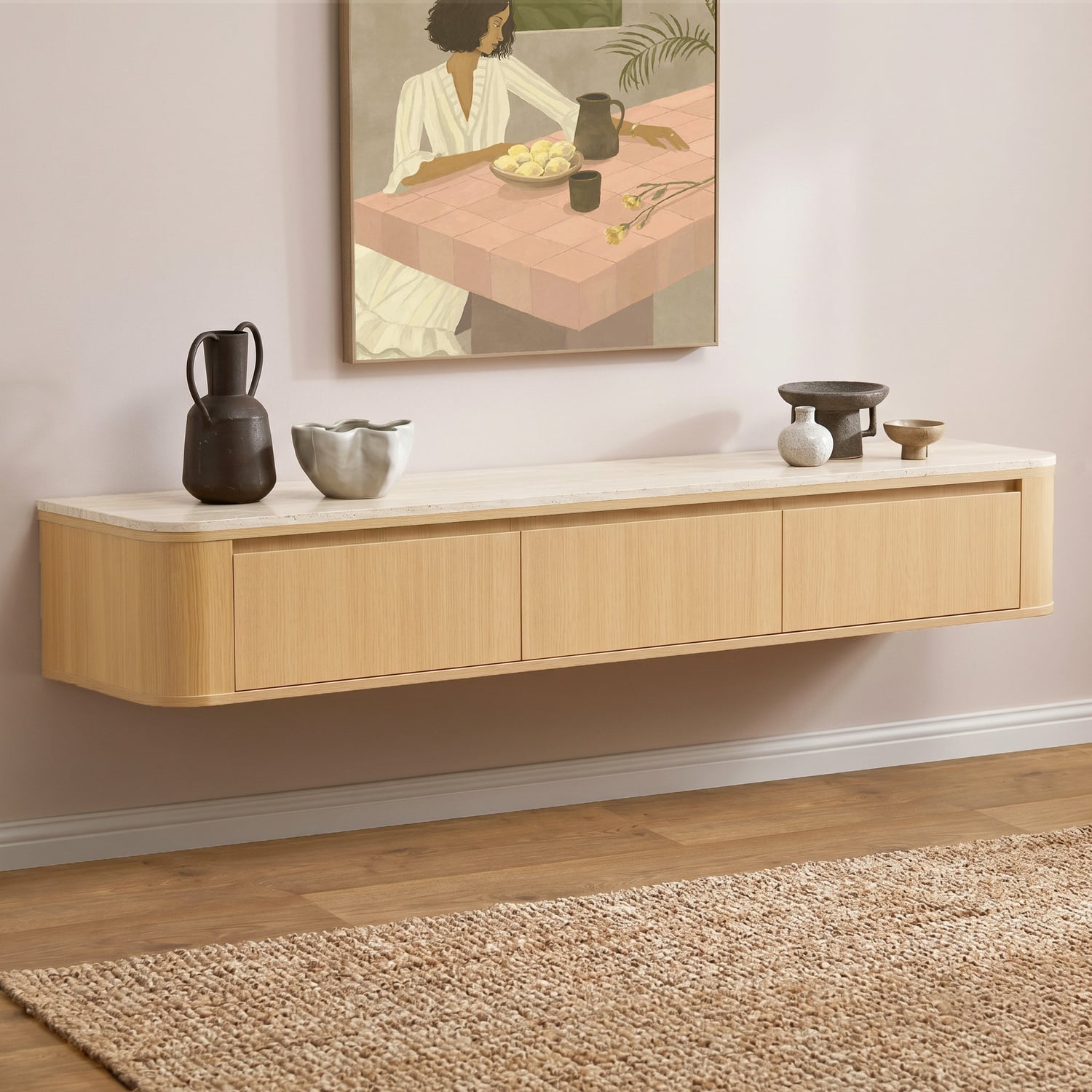 180cm Talia Travertine-Look Wall-Mounted TV Unit