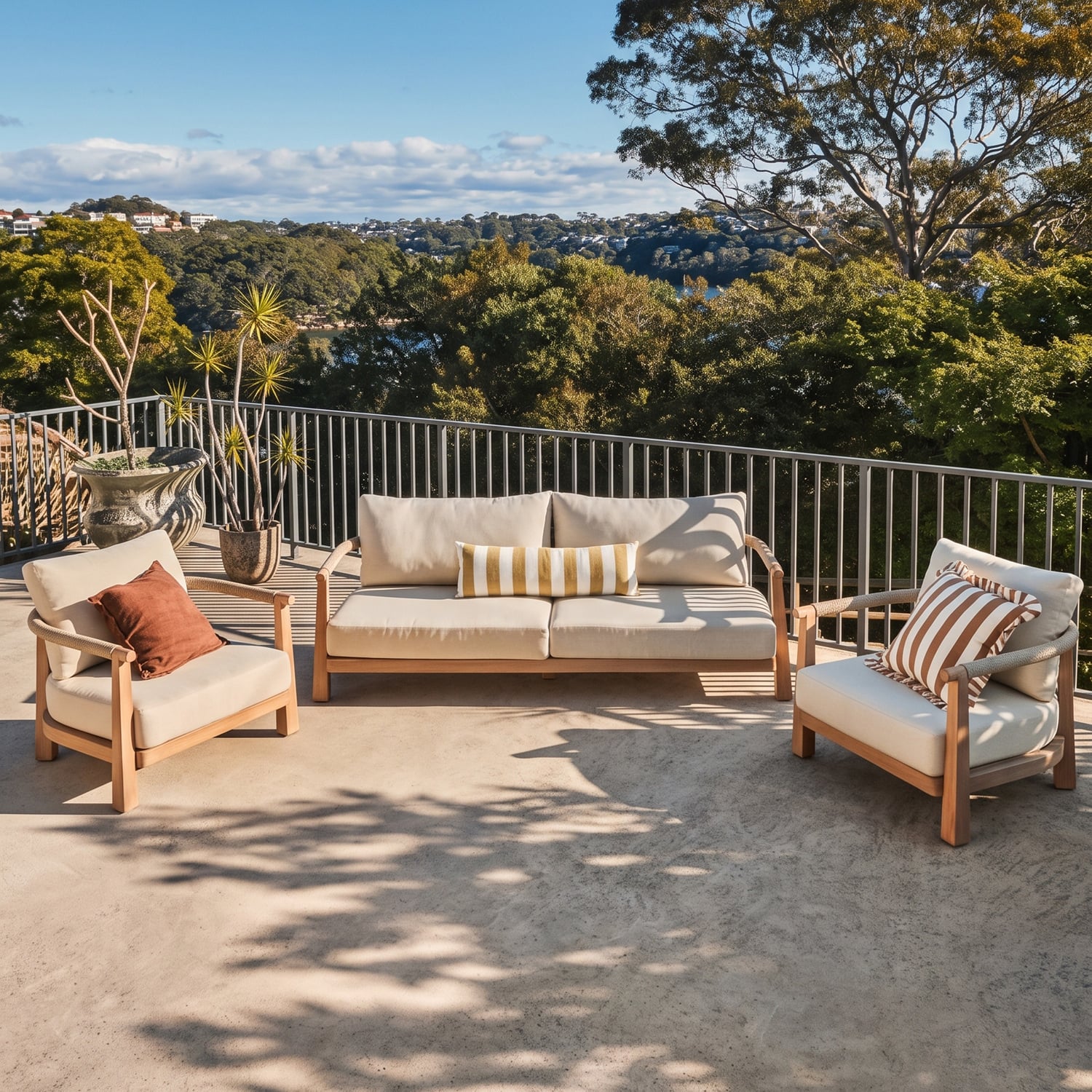 6 Seater Crescent Eucalyptus Wood Outdoor Lounge Set