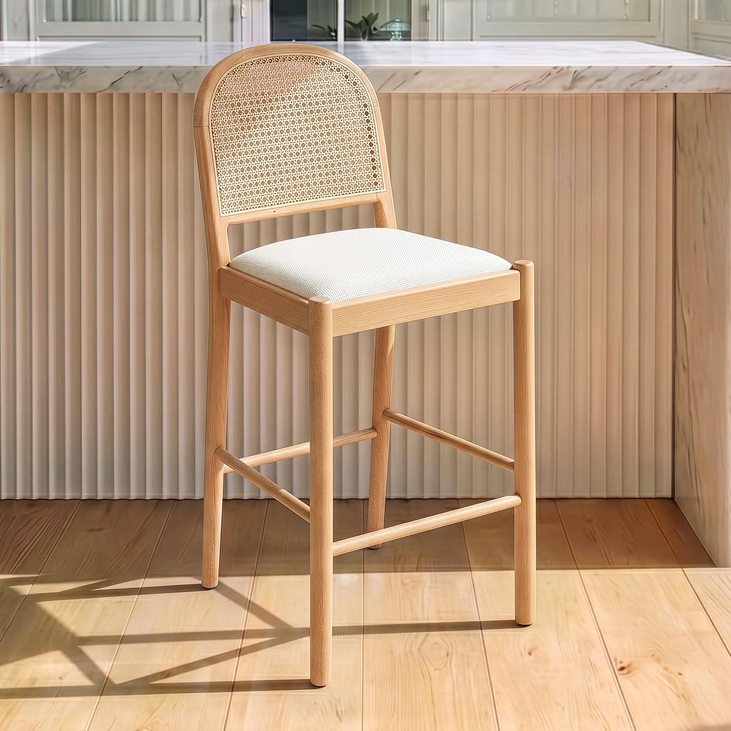 66cm Louie Arched Rattan & Solid Beech Wood Bar Stool