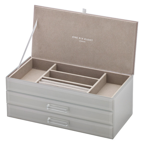 Cool Grey Gabriella Large Personalised Glass Jewellery Box