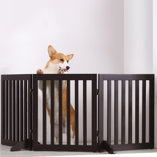CharliesPetProduct 3 Panel Wooden Freestanding Dog Gate Temple & ster