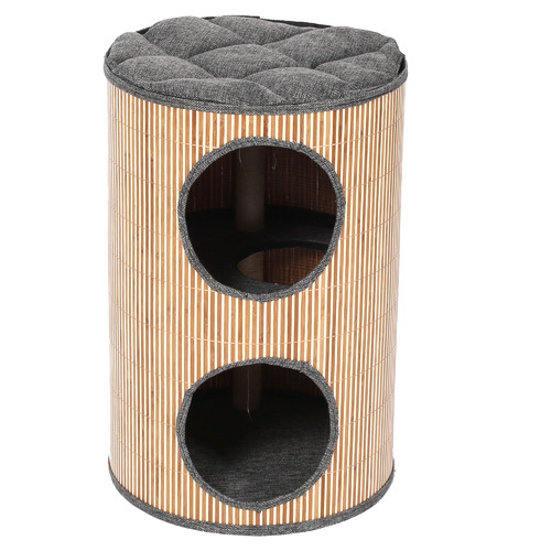 CharliesPetProduct 2 Hole Deluxe Bamboo Barrel Cat Scratcher Temple
